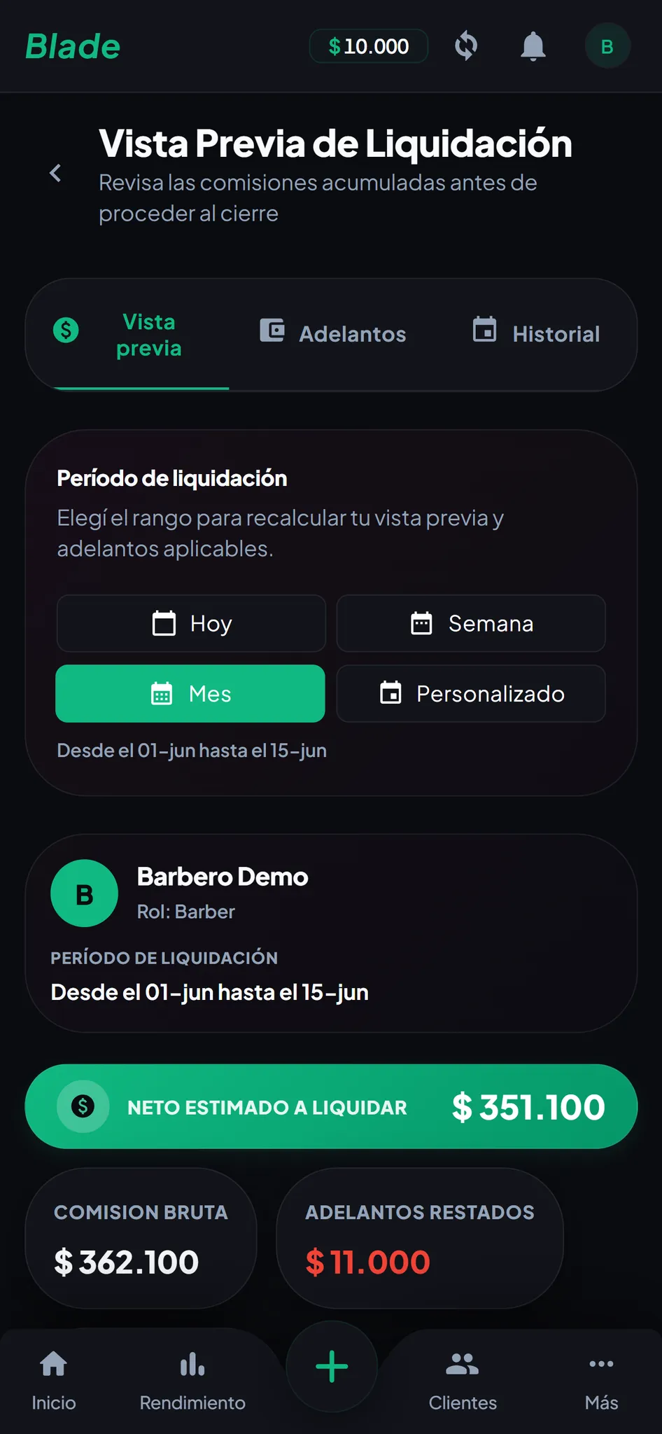 Vista Previa de Liquidación