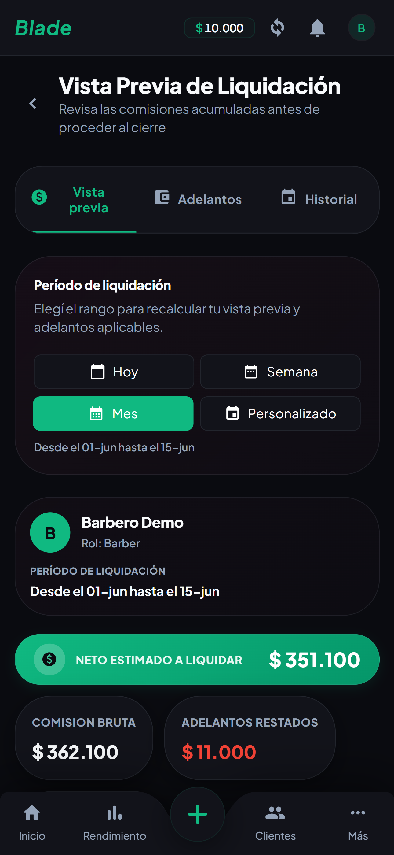 Vista Previa de Liquidación